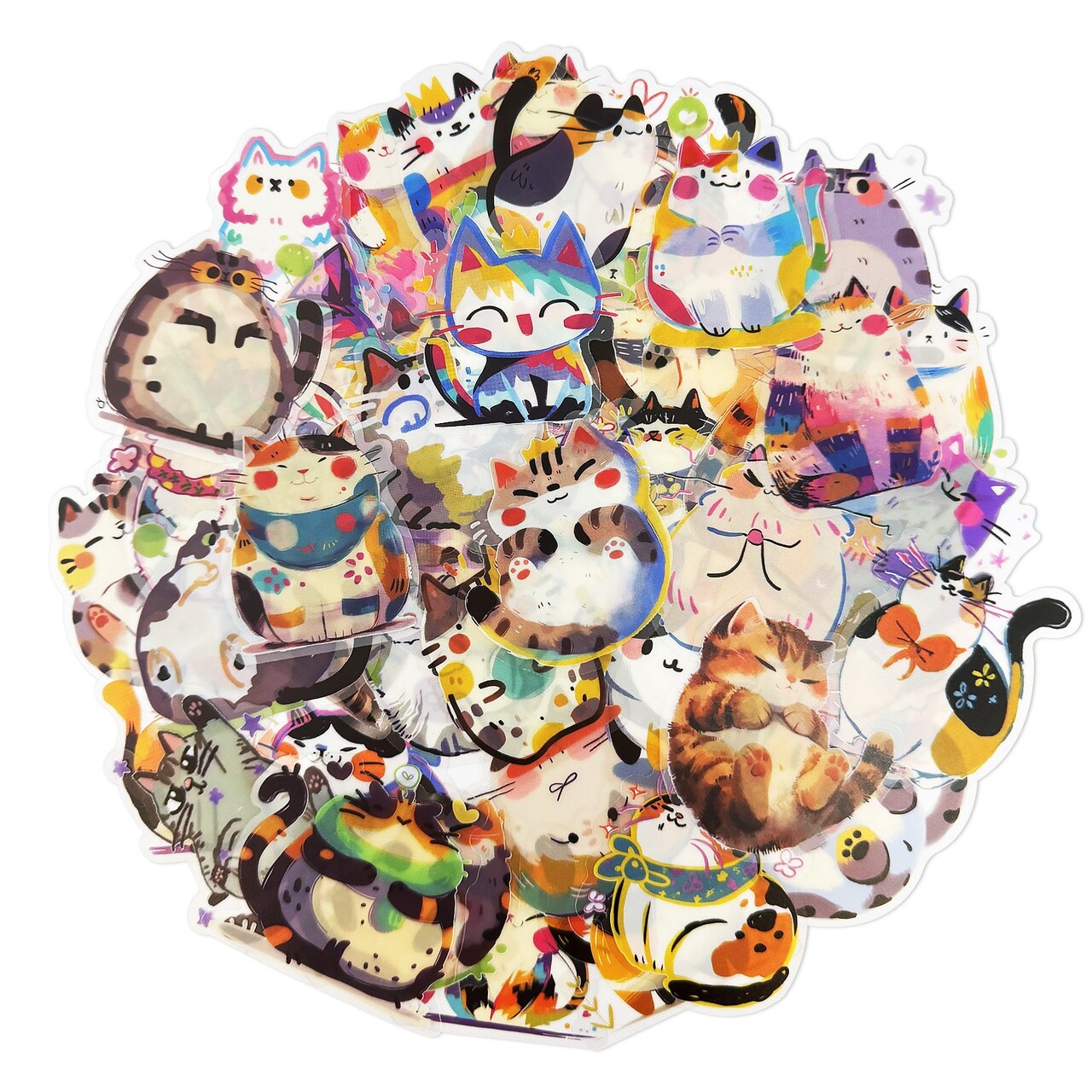 Wrapables Waterproof Transparent PET Stickers for Water Bottles, Laptop, Phones, Skateboards, Decals for Teens, 100pcs, Curious Cats